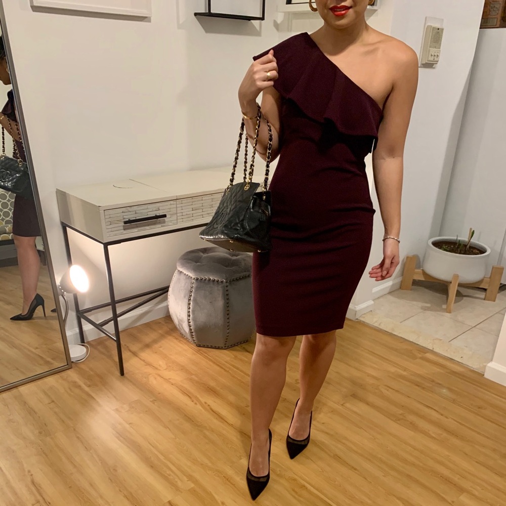 Calvin Klein eggplant purple off the shoulder